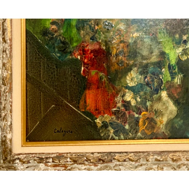 Mid 20th Century Jean Calogero, Mod Italian Surrealist Oil Painting Jean Calogero Big Eyed Girl, Victorian Party For Sale - Image 5 of 9