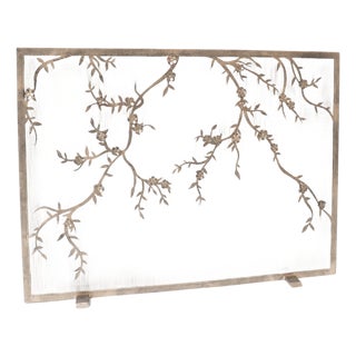 Aged Silver Plum Blossom Fireplace Screen Iron For Sale
