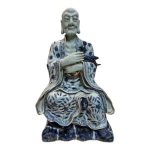 Chinese Vintage Ceramic Buddhist Sculpture,Hand Carved Blue and White Porcelain the Eighteen Arhats Statue