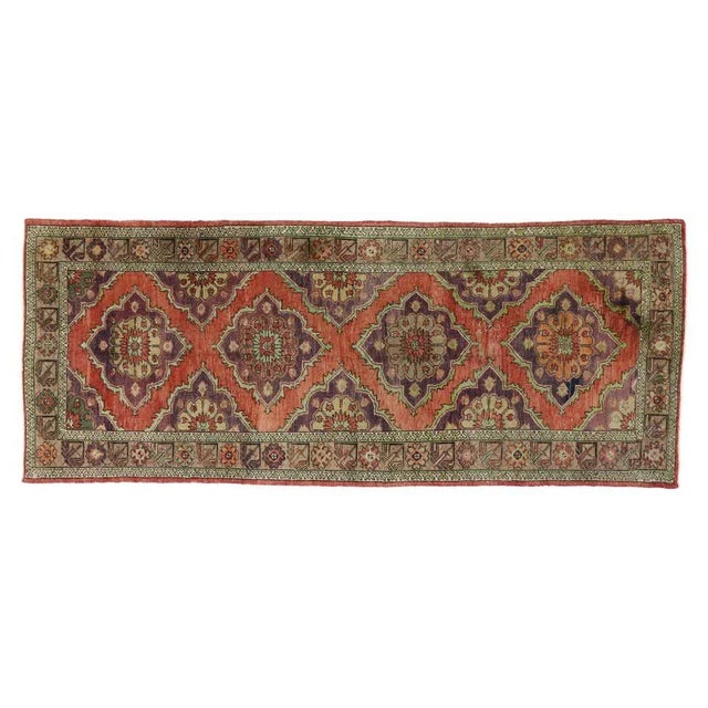 Vintage Turkish Oushak Runner, Wide Hallway Runner - 04'09 X 11'11 For Sale - Image 4 of 5