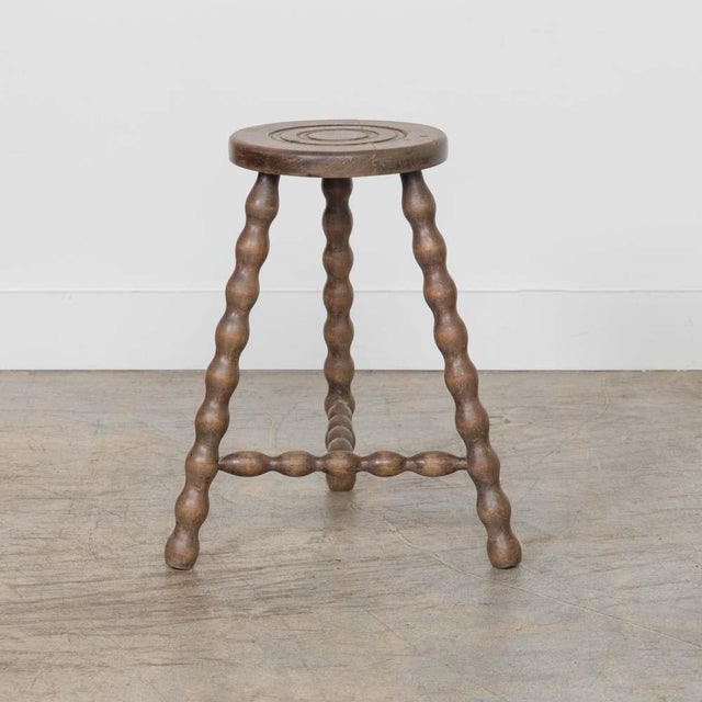 1950s Tall French Wood Tripod Stool For Sale - Image 4 of 11