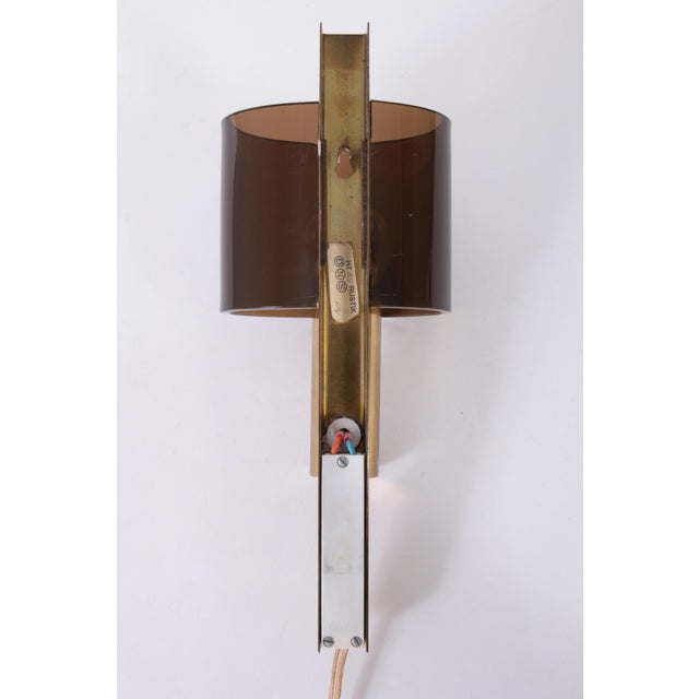 Metal Danish Gilt Brass & Smoked Acrylic Glass Sconce from Hassel & Teudt, 1960s For Sale - Image 7 of 14