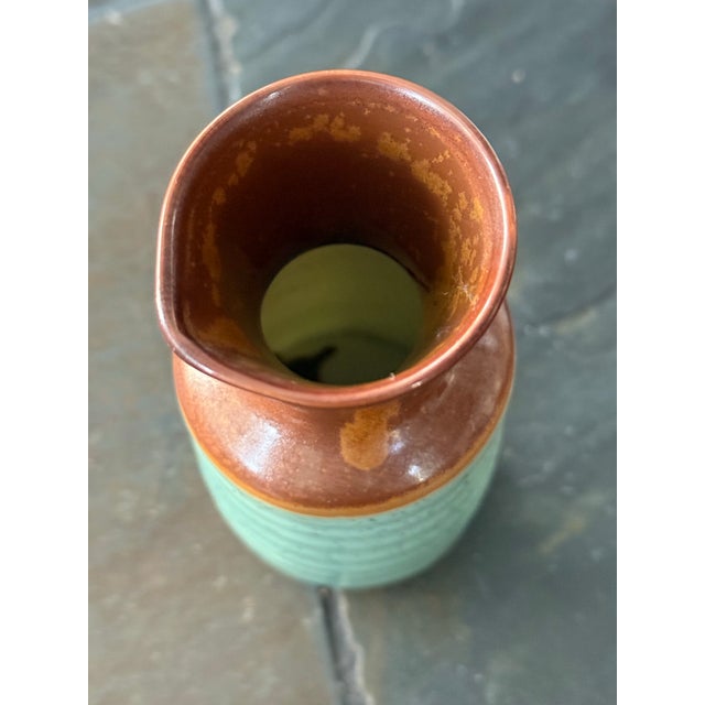 Traditional Vintage Studio Pottery Vase – Aqua Green & Rust Brown Drip Glaze – 5.5” For Sale - Image 3 of 4