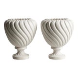 Pair of Neoclassical Italian Spiral Ceramic Urns For Sale