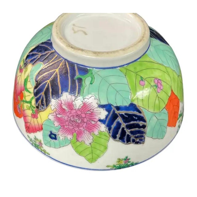 Ceramic Vintage Chinese Export Tobacco Leaf Bowl With Gilt Rim For Sale - Image 7 of 9