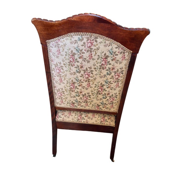 Pair of French Provincial Mahogany Armchairs With Floral Upholstery For Sale - Image 9 of 11
