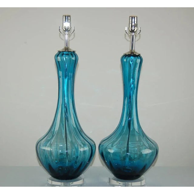 Vintage Murano Glass Petticoat Lamps Blue For Sale - Image 11 of 11