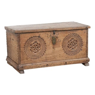 Antique Spanish Chest in Walnut with Carvings For Sale
