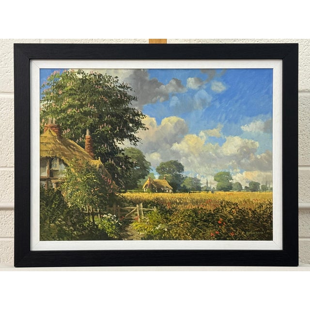 John Miller Thatched Cottages with Wild Flowers & Village Church in the English Countryside 1985 Circa For Sale - Image 15 of 18