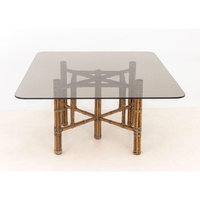 Wood McGuire Furniture Modern Smoked Glass and Bamboo Dining Table For Sale - Image 7 of 7