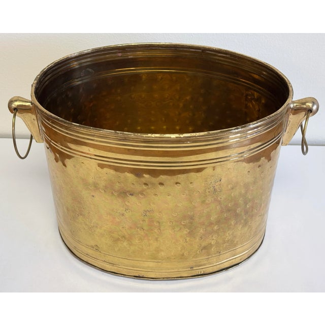 Mid-Century Modern Vintage Oval Hammered Brass Planter With Handles For Sale - Image 3 of 10