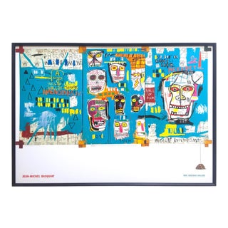 Jean Michel Basquiat Estate 1999 Collector's Lithograph Print Large Framed Tony Shafrazi Gallery Poster " Mitchell Crew " 1983 For Sale