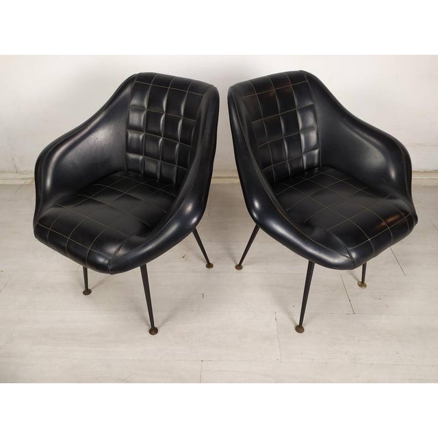 Metal Set of Vintage Black Skai Armchairs, 1960s For Sale - Image 7 of 18