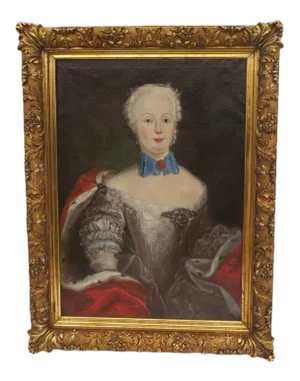 19th Century Portrait of a French Louis XV Style Woman Oil Painting, Framed