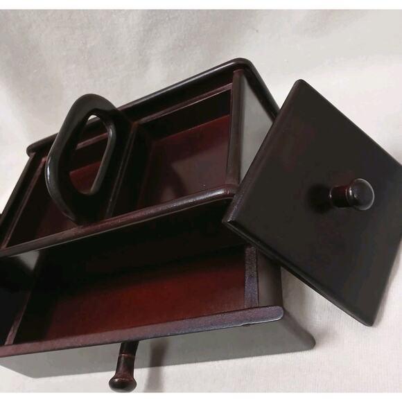 Traditional The Bombay Company Wood Sewing Box Jewelry Organizer Desk Drawer Top Handle Vintage For Sale - Image 3 of 16