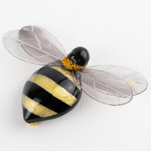 Contemporary Cilea Paris Black and Gold Resin Carved Brooch Giant Honey Bee For Sale - Image 3 of 10