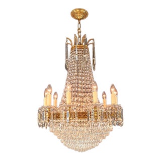 Antique French Empire Crystal Tent and Basket Chandelier Brass For Sale