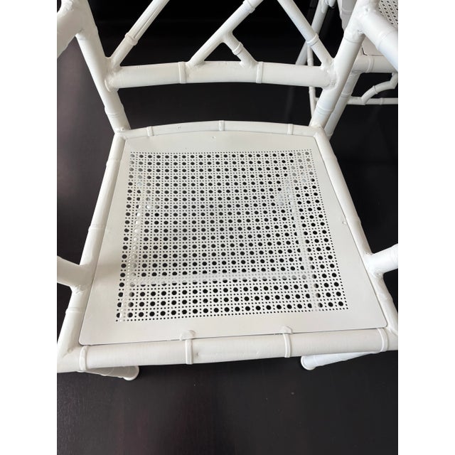 Ivory Meadowcraft Metal Faux Bamboo Chinoiserie Patio Dining Chairs- Set of 4 For Sale - Image 8 of 8