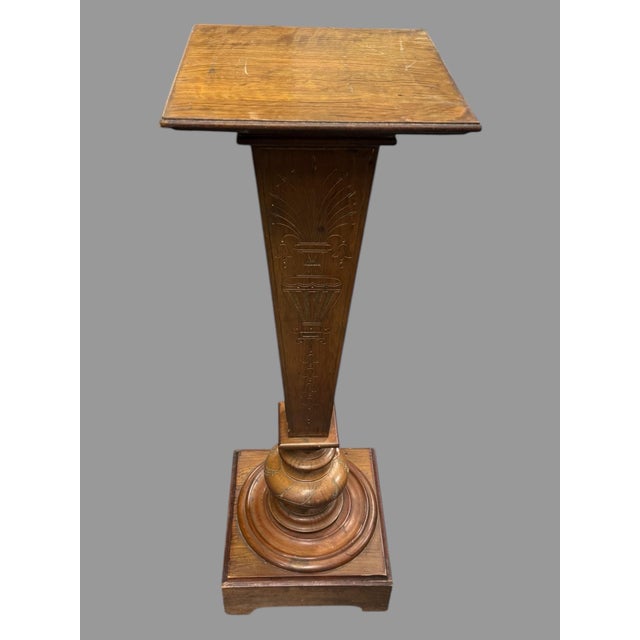 Antique Victorian Walnut Floral Incised Carved Display Sculpture Pedestal Stand For Sale - Image 9 of 9