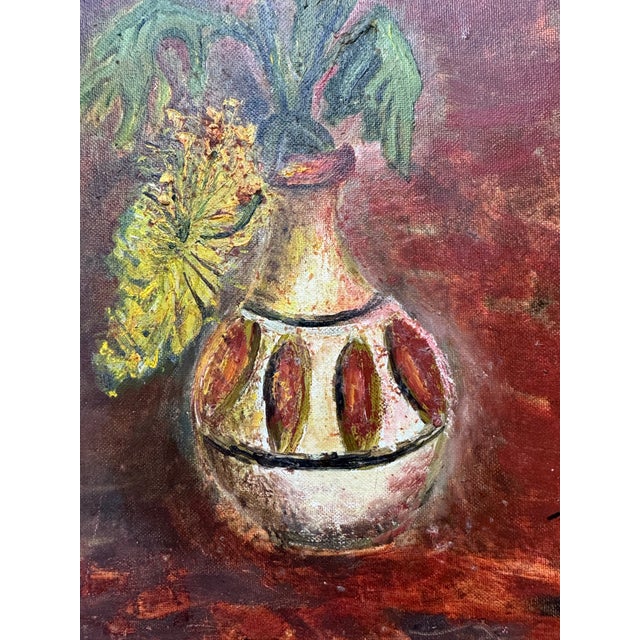 Impressionist Mid-Century Oil on Board Original Flower in Vase, Signed For Sale - Image 3 of 4