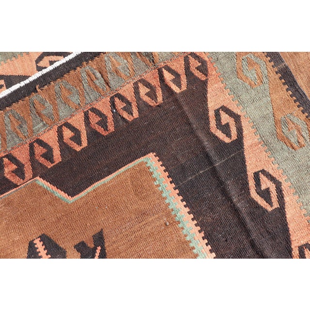 Vintage Turkish Kars Kilim With Bold Medallions in Warm Brown, Orange, and Sage For Sale - Image 13 of 13