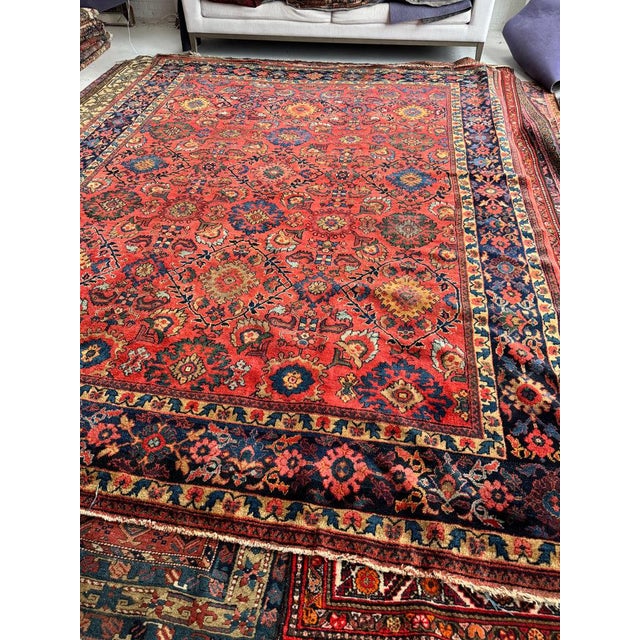 Textile DEEP Coral Watermelon Fine Antique Mahal Aubergine Rug 9 x 12.2 For Sale - Image 7 of 7