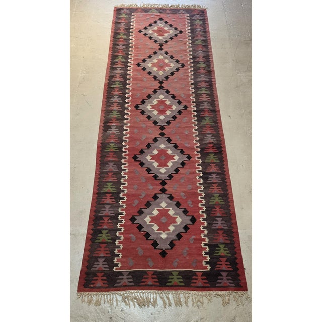 Vintage Turkish Kilim Runner Rug – Rust Red Geometric Tribal Design – 3 ...