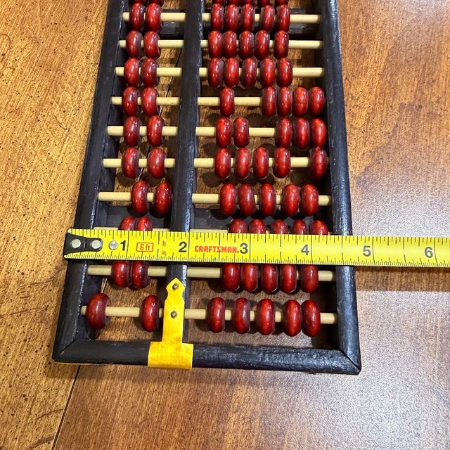 1980s Vintage Chinese Wooden Abacus 13 Column Suanpan Red Beads Black Frame 10.5in For Sale - Image 5 of 11