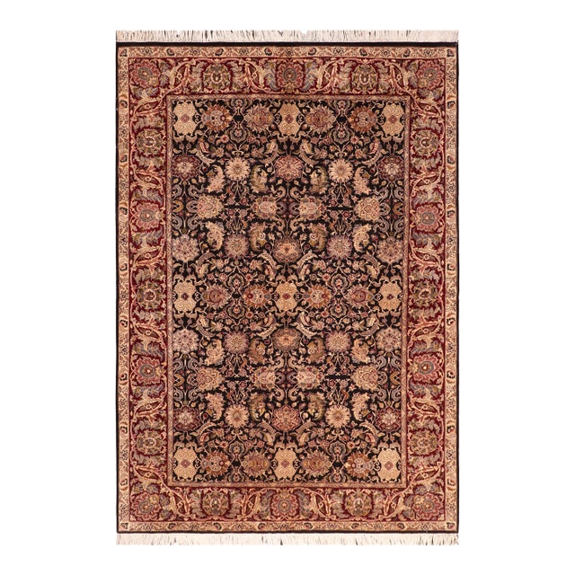 Floral 1990's Agra Pak-Persian Black/Red Wool Rug - 6'0'' X 9'2'' For Sale