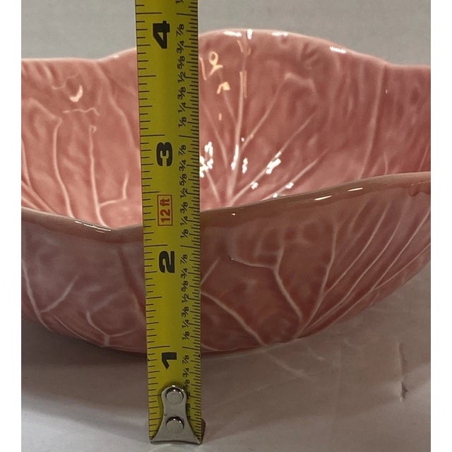 1990s Vintage Bordallo Pinheiro Majolica Pink Cabbage Leaf Cereal Bowls-Set of 3 For Sale - Image 5 of 6