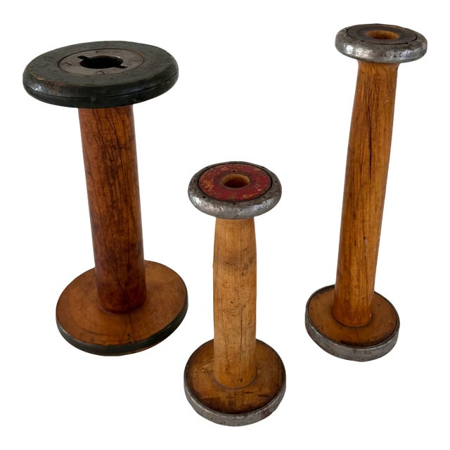 Antique Wood Spools, Set 3 For Sale