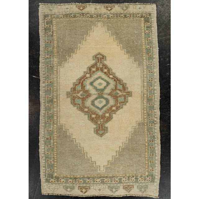 Taupe Turkish Mini Rug Oriental Hand Knotted Vintage Rug 1'9" x 3'3" #21140 For Sale - Image 8 of 8