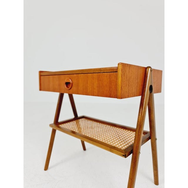 Mid-Century Modern Mid-Century Modern Danish Bedside Table in Rattan and Teak For Sale - Image 3 of 14