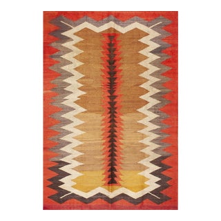 1920s Multi Tribal Geometric Antique Flatweave Native American Wool Navajo Rug For Sale