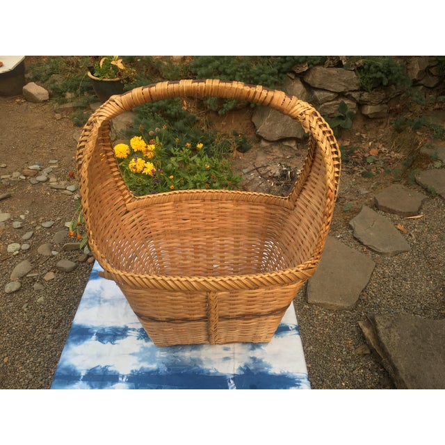 Vintage Large Flat Weaved Wood Basket Chairish