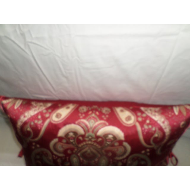 Vintage Chinese 100% Silk Red Paisley Design Feather Throw Pillow For Sale - Image 4 of 8