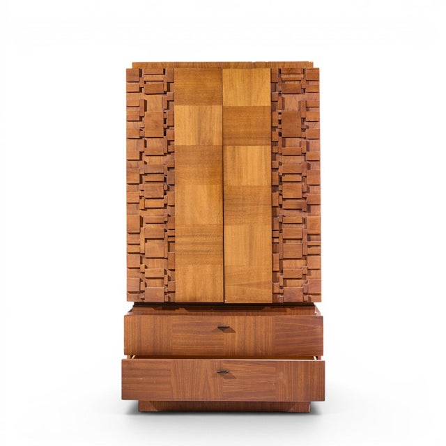 Lane Brutalist Mid Century Walnut Armoire Dresser For Sale - Image 9 of 9
