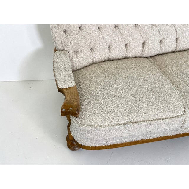 Danish Art Deco Style Three-Seater Sofa in Beige Bouclé, 1950s For Sale - Image 9 of 12
