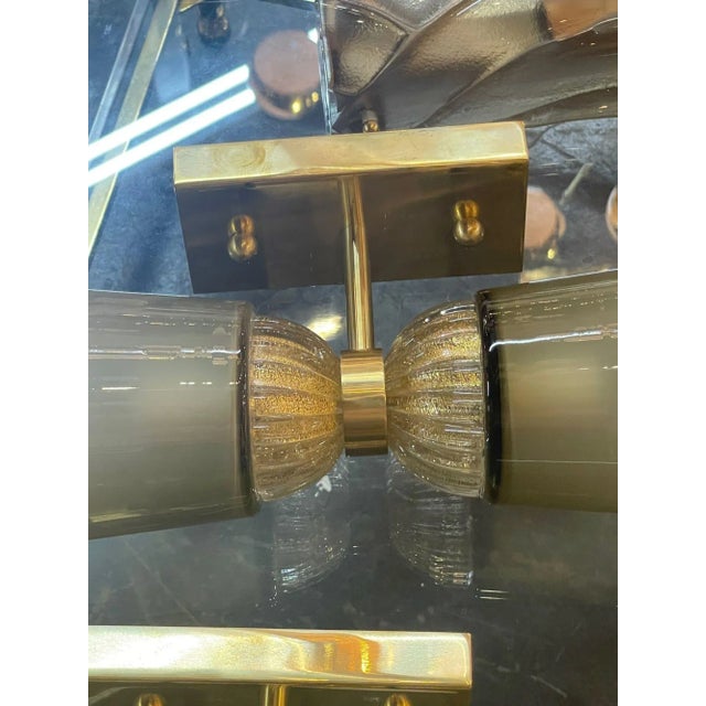 Pair of Modern Murano Glass and Brass Double Blown Sconces For Sale - Image 4 of 7