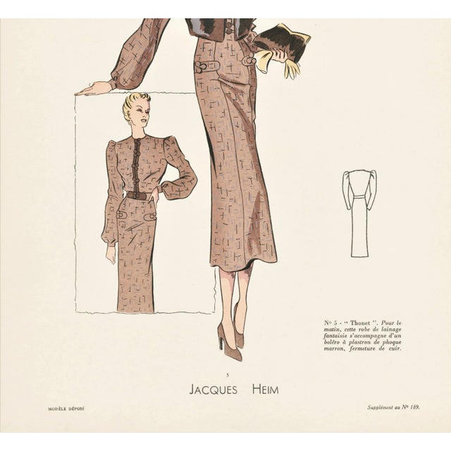 Art Deco Vintage Art Deco French Fashion Print For Sale - Image 3 of 3