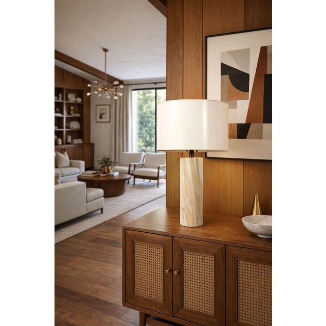 Offering an Iconic Mid 20th Century Modern marble table lamp by Nessen Studios, designed by Walter Von Nessen, circa...