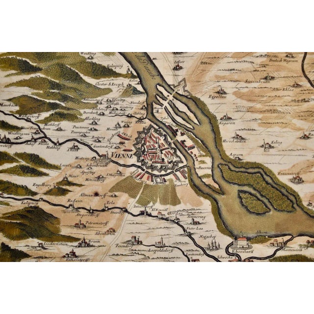 17th Century Vienna, Austria: A Large 17th Century Hand-Colored Map by Sanson and Jaillot, 1695 For Sale - Image 5 of 12