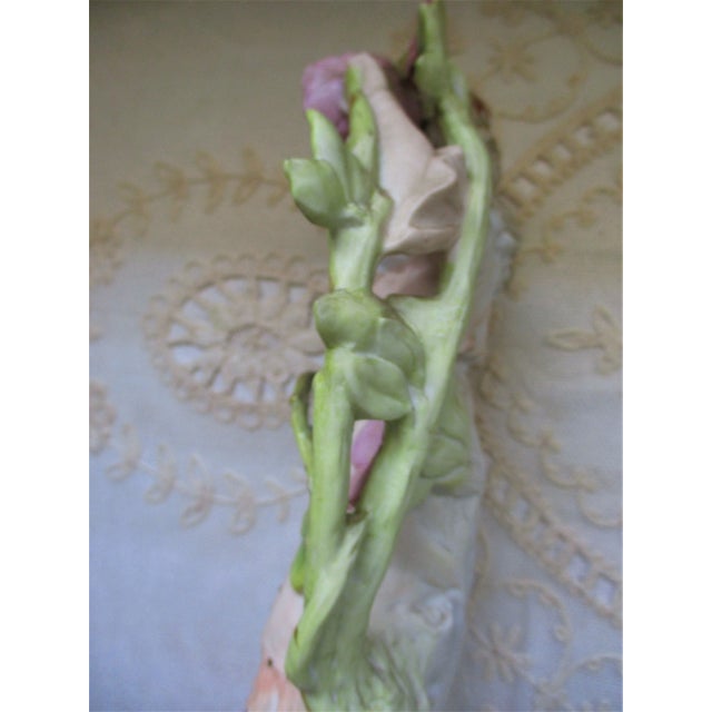 Antique Late 19th Century Victorian French Ornate Bisque Figurines Young Maiden & Gentleman Pair For Sale - Image 10 of 12