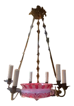 19th Century Red Bohemian Glass Chandelier With Bronze