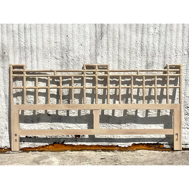Mid-Century Modern Mid 20th Century Vintage Coastal Rattan King Headboard For Sale - Image 3 of 7