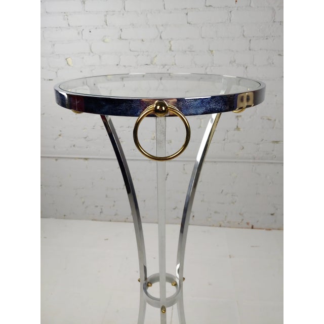 Mid-Century Modern Mid-Century Modern Glass Top Chrome Gueridon Pedestal W/Brass Hoof Feet For Sale - Image 3 of 9