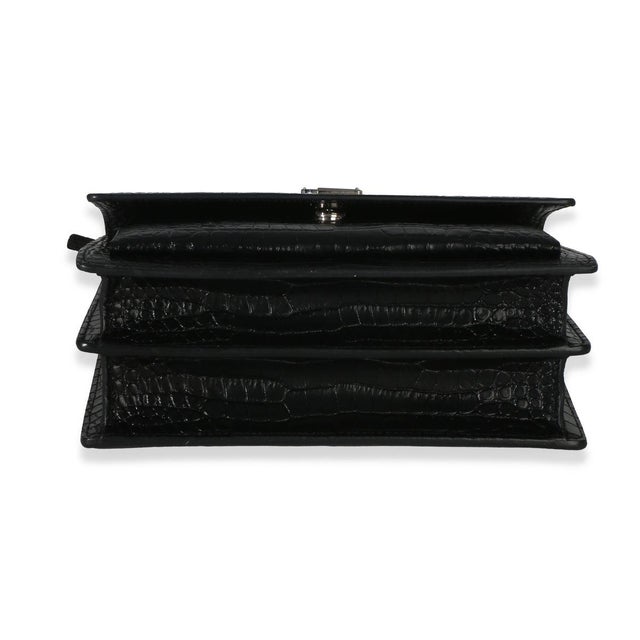 2010s Black Croc Embossed Calfskin Medium Monogram Sunset Bag For Sale - Image 5 of 9