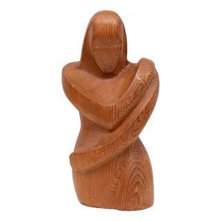 Hand-Carved Pine Figurative Woman Figurine, Finland, 1960s For Sale
