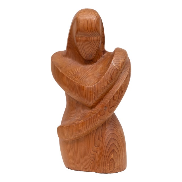 Hand-Carved Pine Figurative Woman Figurine, Finland, 1960s For Sale