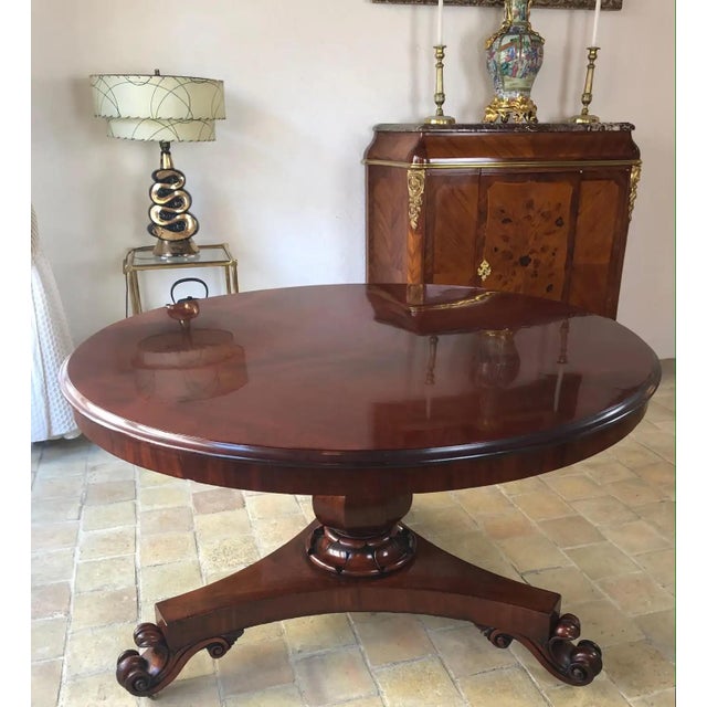 A stunning 19th Century Georgan Tilt-Top Center Table or Large Round Mahogany Pedestal Table, 49" English Georgian Center...